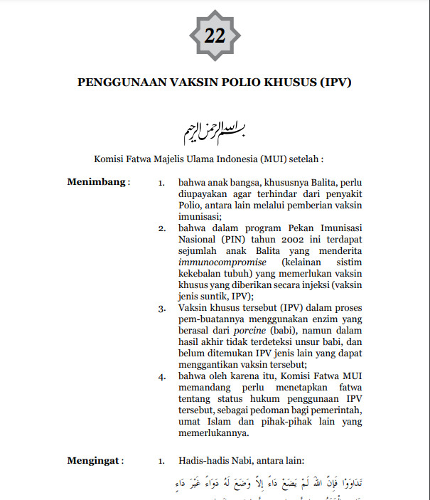 PENGGUNAAN VAKSIN  POLIO KHUSUS (IPV)