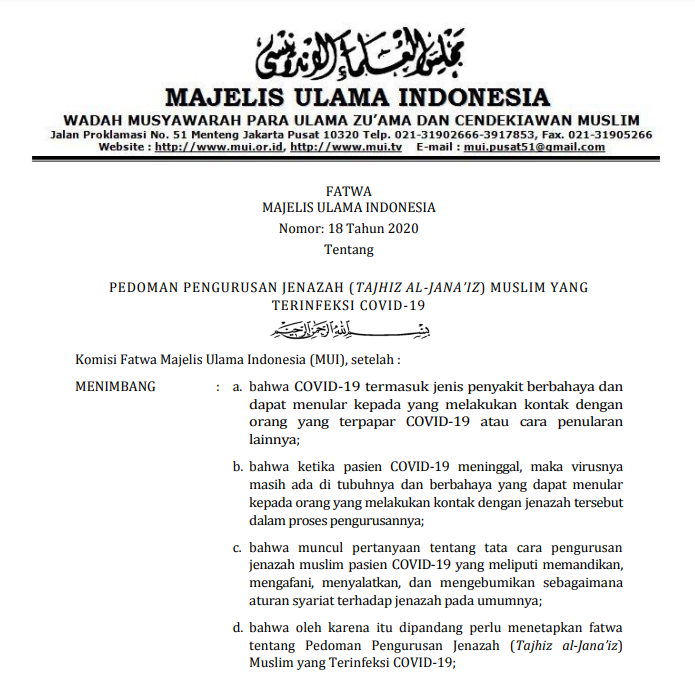 PEDOMAN PENGURUSAN JENAZAH (TAJHIZ AL-JANA'IZ) MUSLIM YANG TERINFEKSI COVID-19