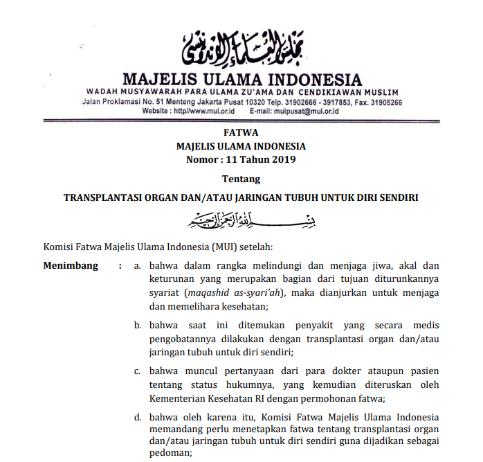 TRANSPLANTASI ORGAN DAN ATAU / JARINGAN TUBUH UNTUK DIRI SENDIRI