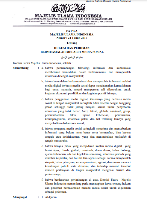 HUKUM DAN PEDOMAN BERMUAMALAH MELALUI MEDIA SOSIAL