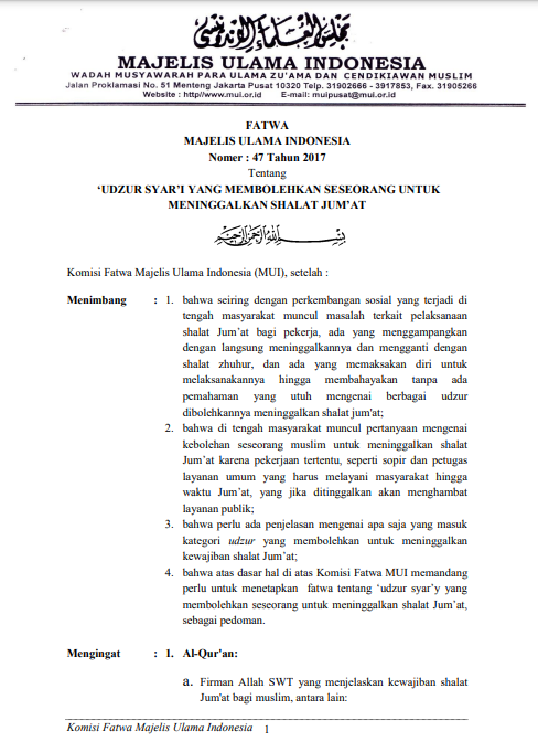 'UDZUR SYAR'I YANG MEMBOLEHKAN  SESEORANG UNTUK MENINGGGALKAN SHALAT JUM'AT