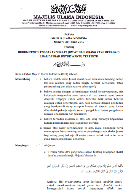 HUKUM PENYELENGGARAN SHALAT JUMAT BAGI ORANG YANG BERADA DILUAR DAERAH UNTUK WAKTU  TERTENTU