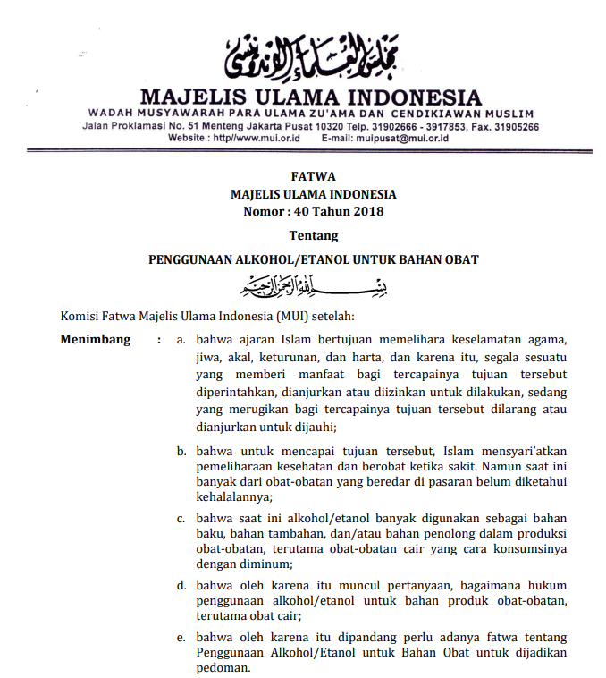 PENGGUNAAN ALKOHOL / ETANOL UNTUK BAHAN OBAT