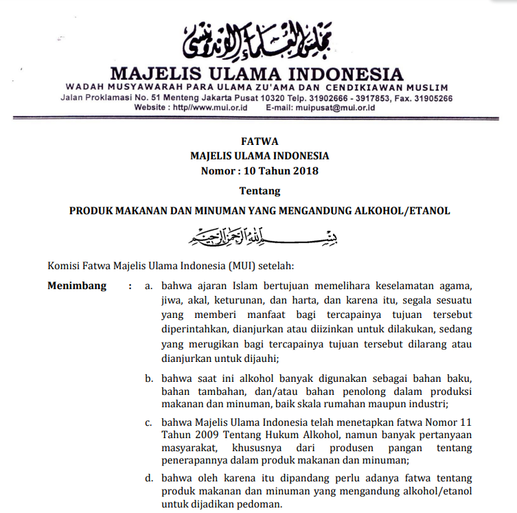 PRODUK MAKANAN DAN MINUMAN YANG MENGANDUNG ALKOHOL / ETANOL