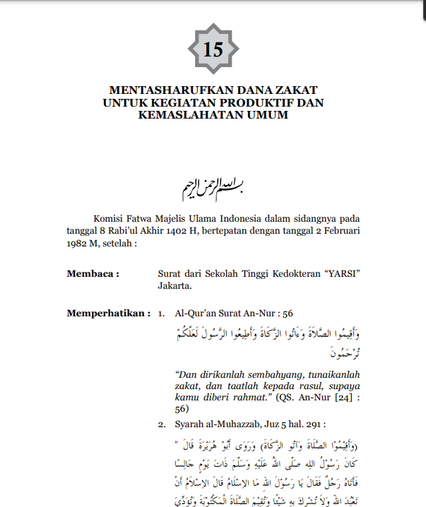 MENTASHARUFKAN DANA  ZAKAT UNTUK KEGIATAN PRODUKTIF DAN KEMASLAHATAN UMUM