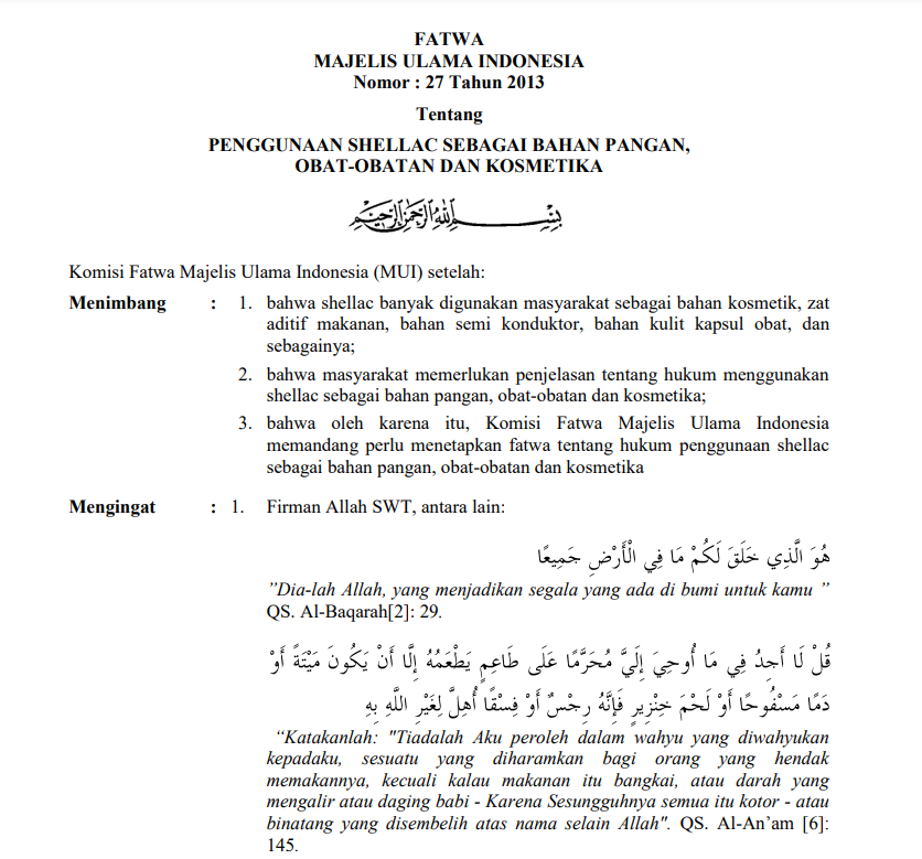 PENGGUNAAN SHELLAC SEBAGAI BAHAN PANGAN, OBAT-OBATAN DAN KOSMETIKA