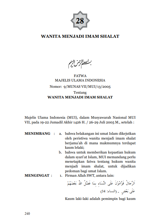 WANITA MENJADI  IMAM SHALAT
