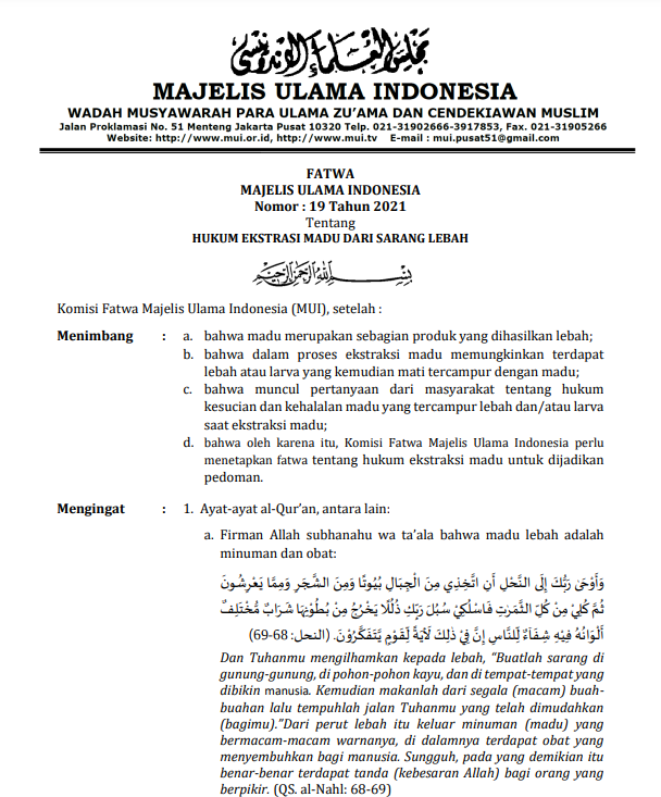 HUKUM EKSTRASI MADU DARI SARANG LEBAH
