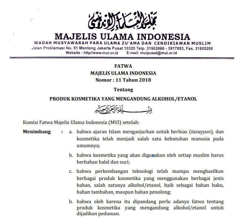 PRODUK KOSMETIKA YANG MENGANDUNG ALKOHOL / ETANOL