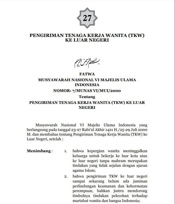 PENGIRIMAN TENAGA KERJA WANITA (TKW)  KE LUAR NEGERI
