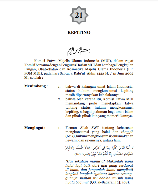 HUKUM  MENGKONSUMSI KEPITING