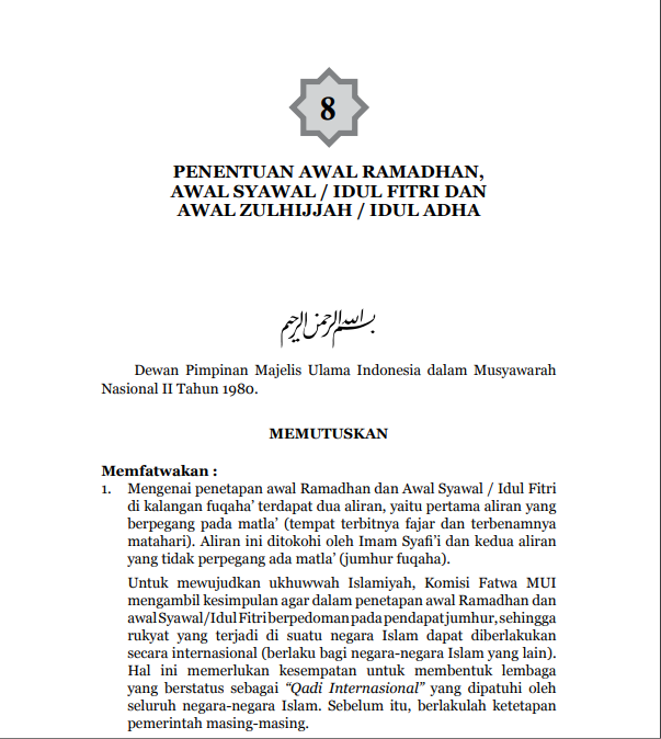 PENENTUAN AWAL RAMADHAN,AWAL SYAWAL / IDUL FITRI DAN AWAL ZULHIJJAH / IDUL ADHA
