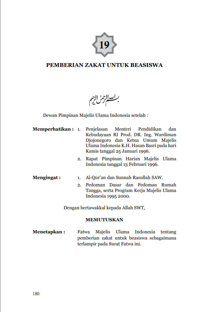 PEMBERIAN ZAKAT UNTUK BEASISWA