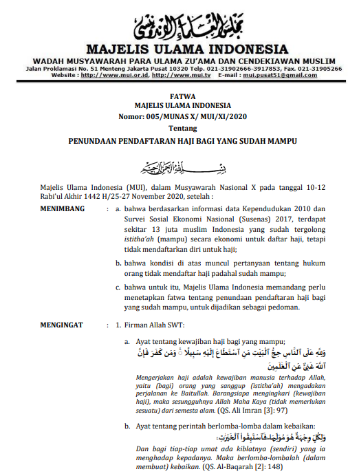 PENUNDAAN PENDAFTARAN HAJI BAGI YANG SUDAH MAMPU