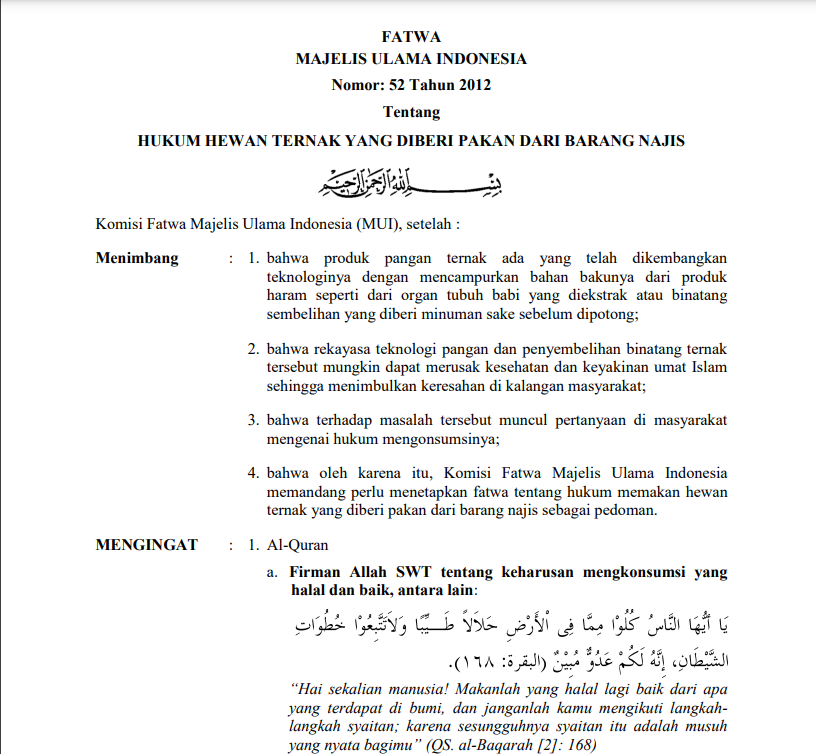 HUKUM HEWAN TERNAK YANG DIBERI  PAKAN DARI BARANG NAJIS