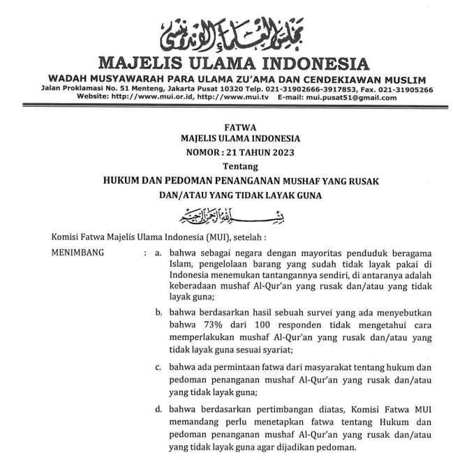 HUKUM DAN PEDOMAN PENANGANAN MUSHAF TIDAK LAYAK GUNA