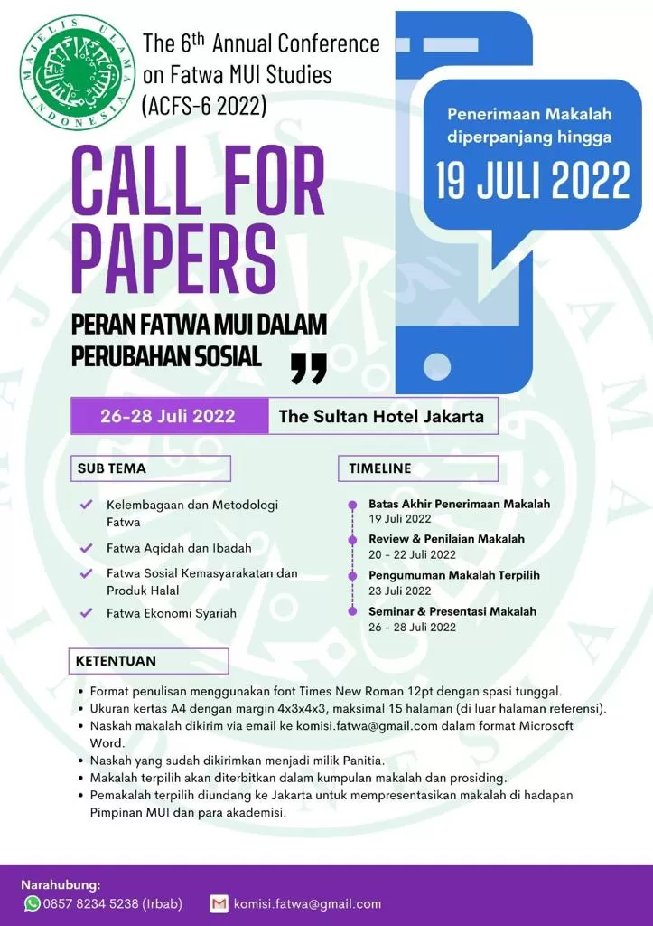 MUI Perpanjang Batas Pengiriman Call For Papers Peran Fatwa MUI dalam Perubahan Sosial Sampai 19 Juli 2022