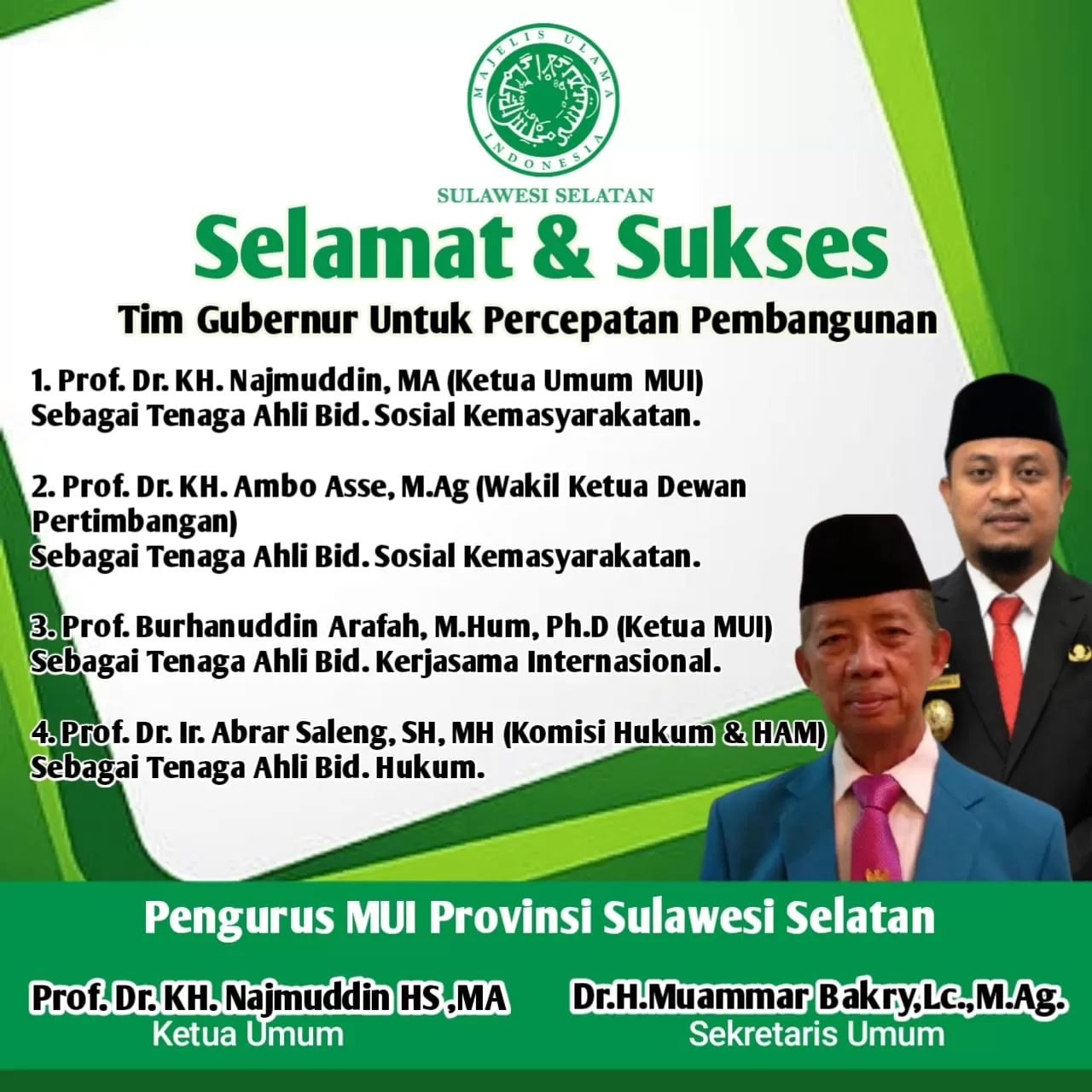 Ketua dan Pengurus MUI Sulsel Terpilih Tim TGUPP Gubernur Andi Sudirman