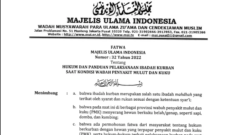 Ini Fatwa MUI Tentang Hukum Hewan Kurban Saat Wabah PMK