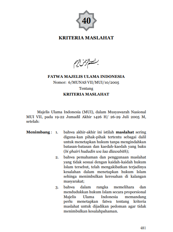 KRITERIA  MASLAHAT