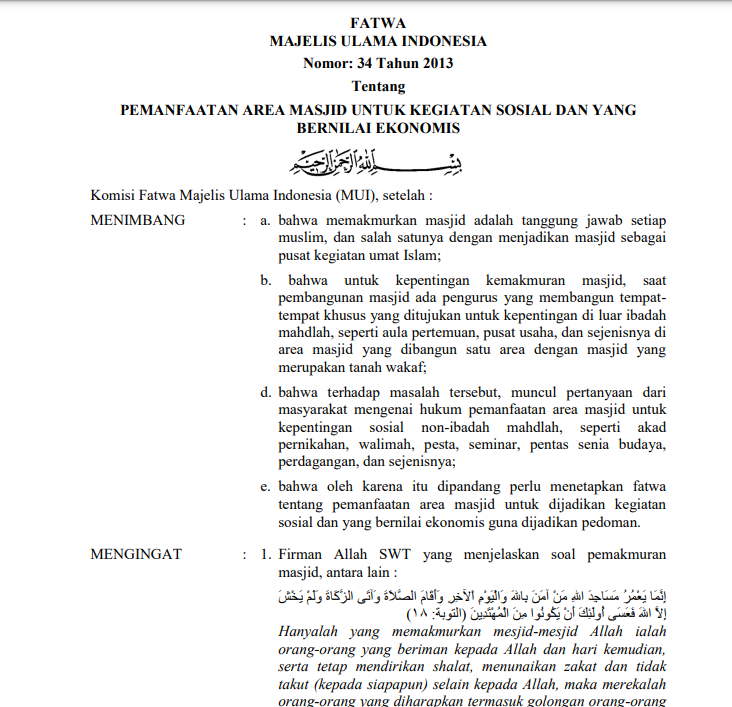 PEMANFAATAN  AREA MASJID UNTUK KEGIATAN SOSIAL DAN YANG BERNILAI EKONOMIS