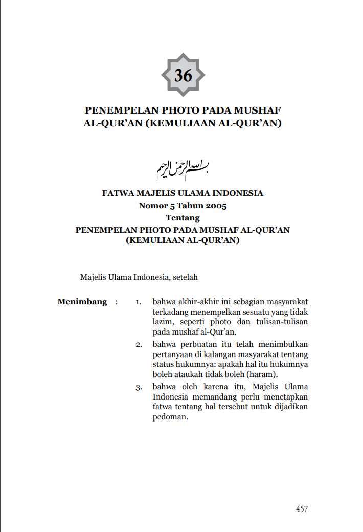 PENEMPELAN FOTO PADA MUSHAF AL-QURAN (Kemuliaan Qur'an)