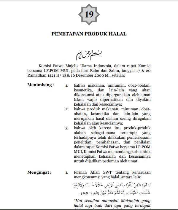 PENETAPAN PRODUK  HALAL