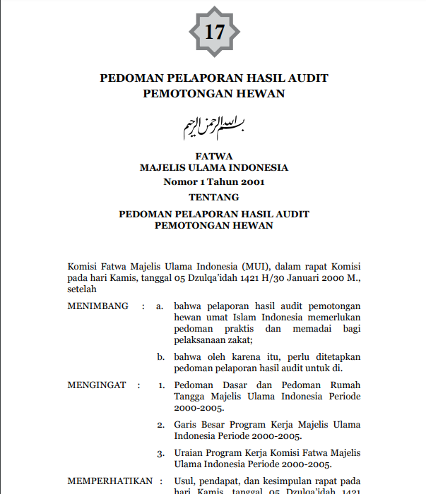 PEDOMAN PELAPORAN HASIL AUDIT PEMOTONGAN HEWAN