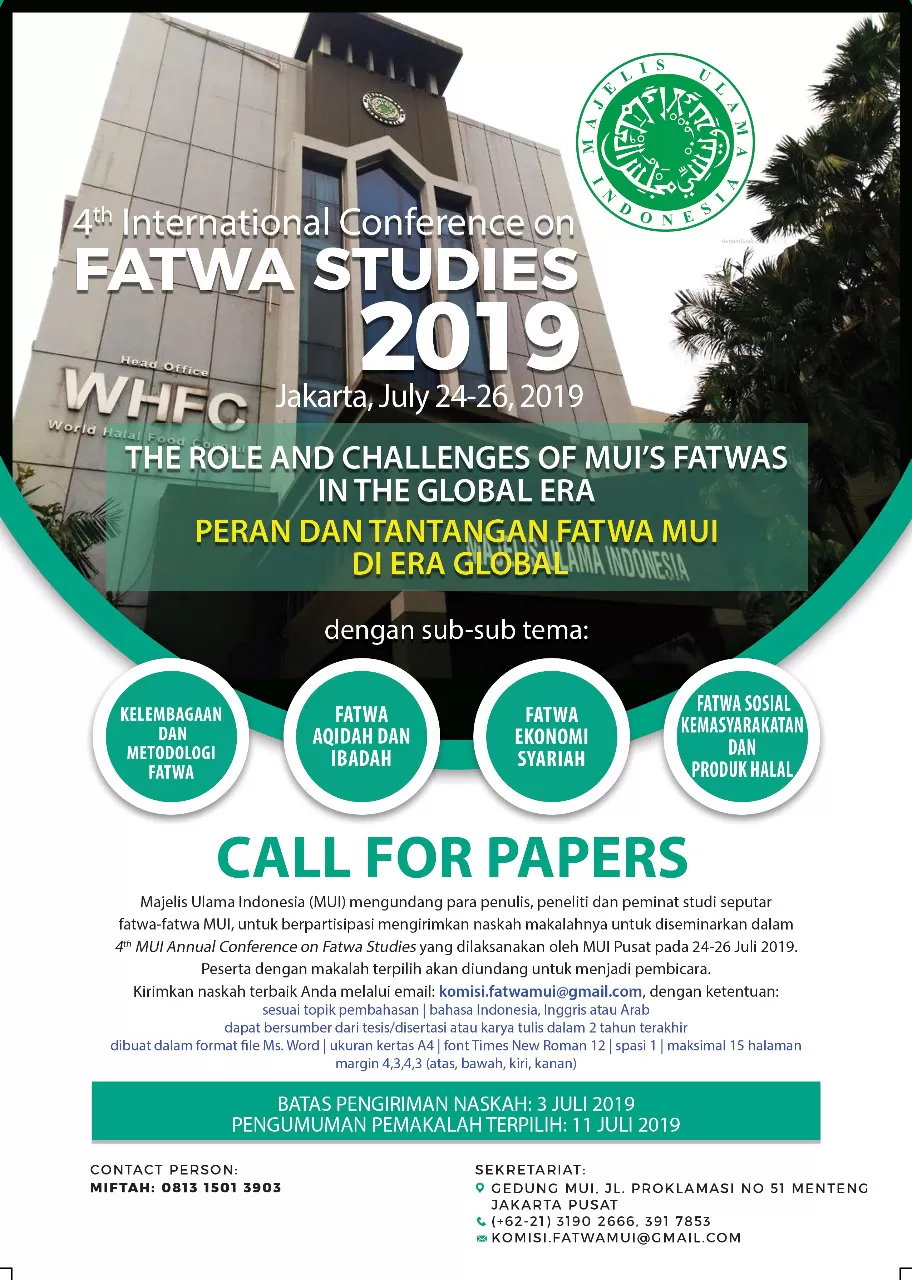 CALL FOR PAPER 4TH INTERNATIONAL CONFERENCE ON FATWA STUDIES 2019