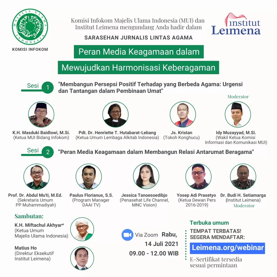 Komisi Infokom MUI dan Institut Leimena Gelar Sarasehan Virtual Jurnalis Lintas Agama
