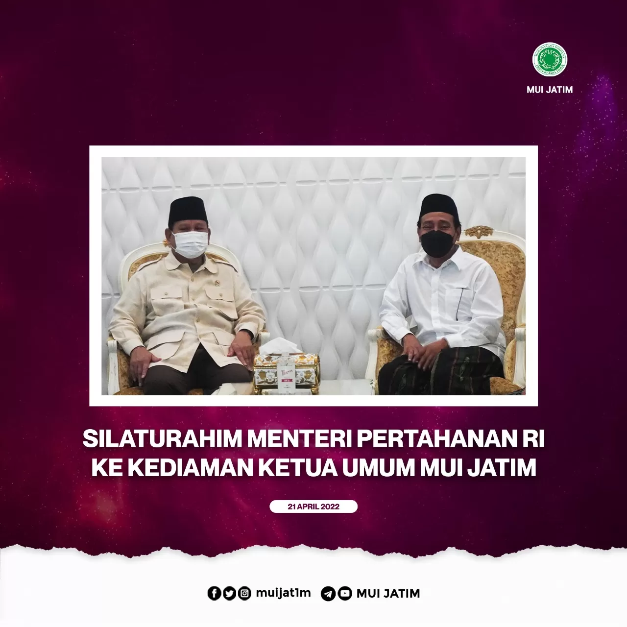 Terima Kunjungan Menteri Pertahanan RI, Ini Pesan-Pesan Khusus Ketua Umum MUI Jawa Timur