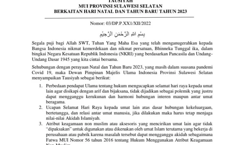 MUI Sulsel Keluarkan Taushiyah Nataru, Ini Isinya